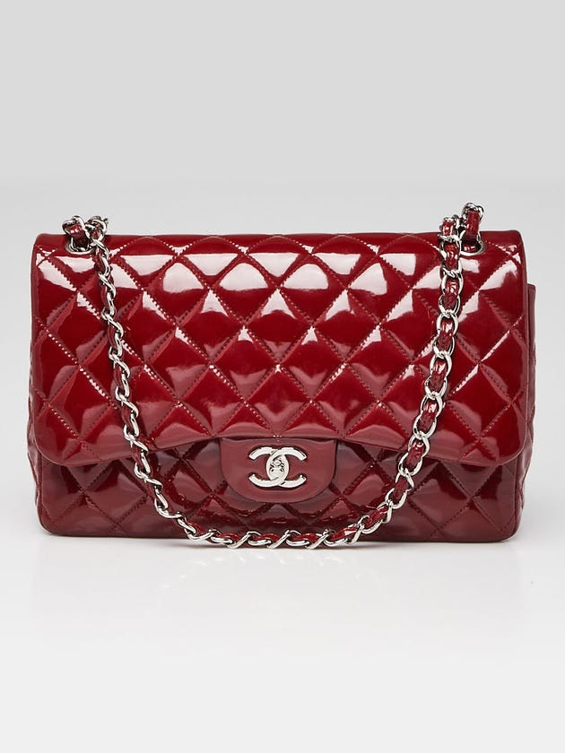 Chanel Red Quilted Patent Leather Classic Jumbo Double Flap Bag