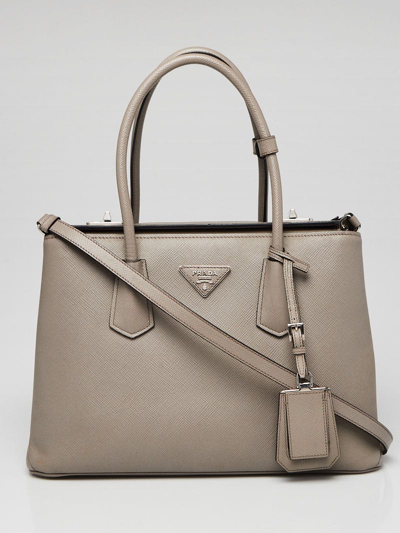 Prada Grey Saffiano Cuir Leather Twin Tote Bag BN2823 - Yoogi's Closet