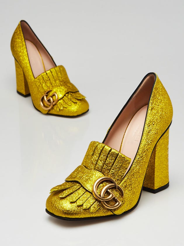 Gucci Mimosa Textured Leather Marmont Heel Loafers Size 3.5/34