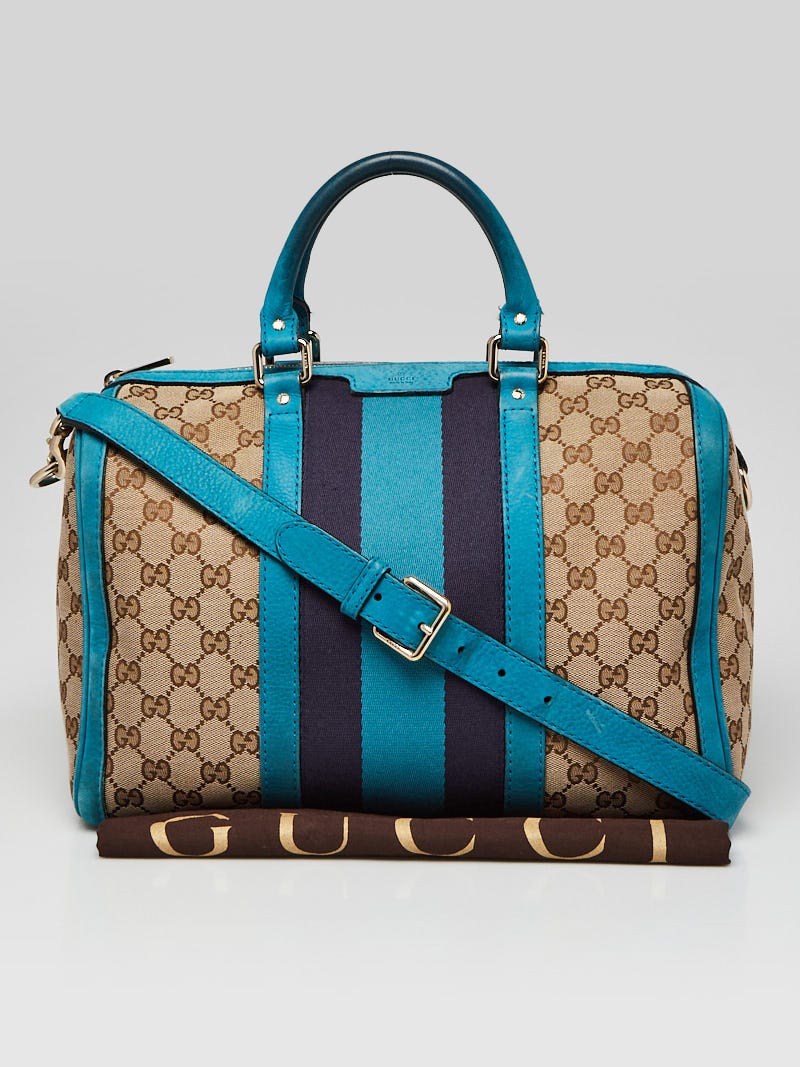 GUCCI Vintage Blue GG Pattern Leather Bag Handbag