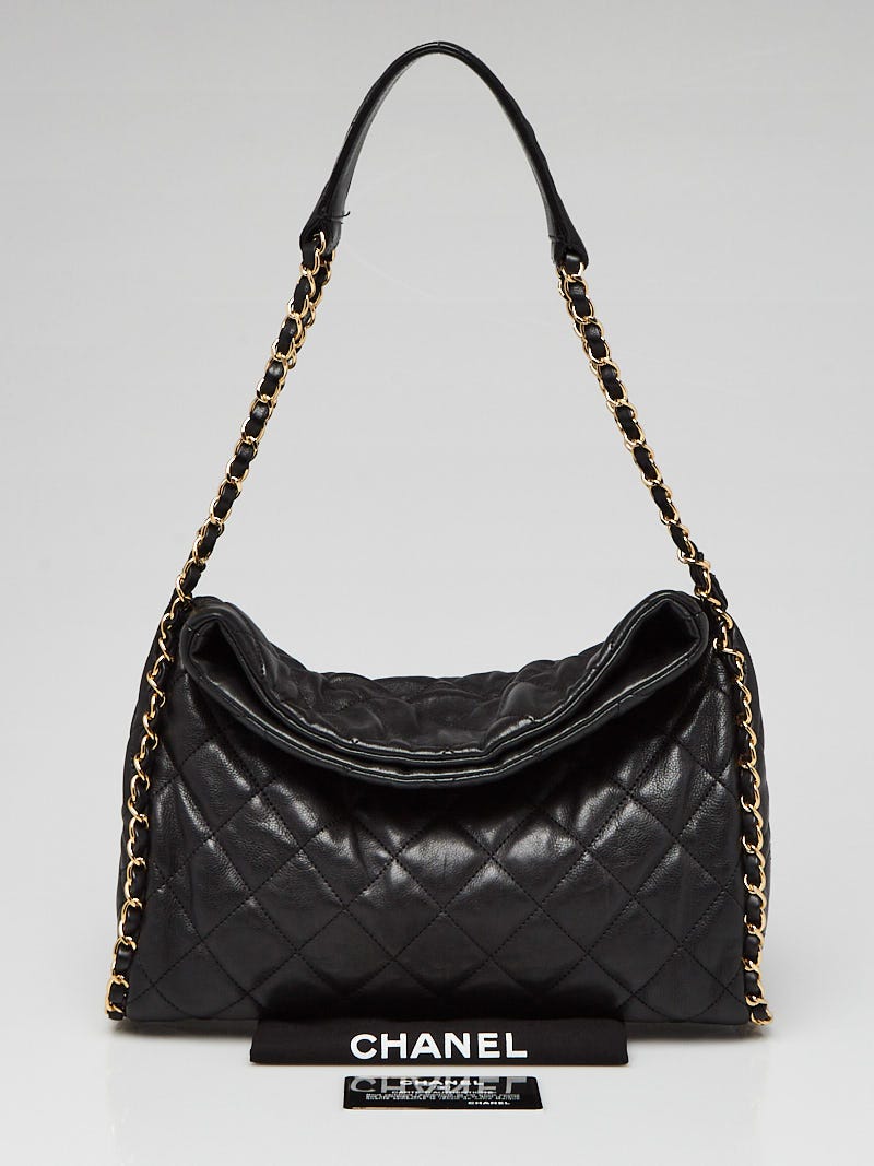 Chanel Black Quilted Calfskin Leather Chain Me Medium Hobo Bag