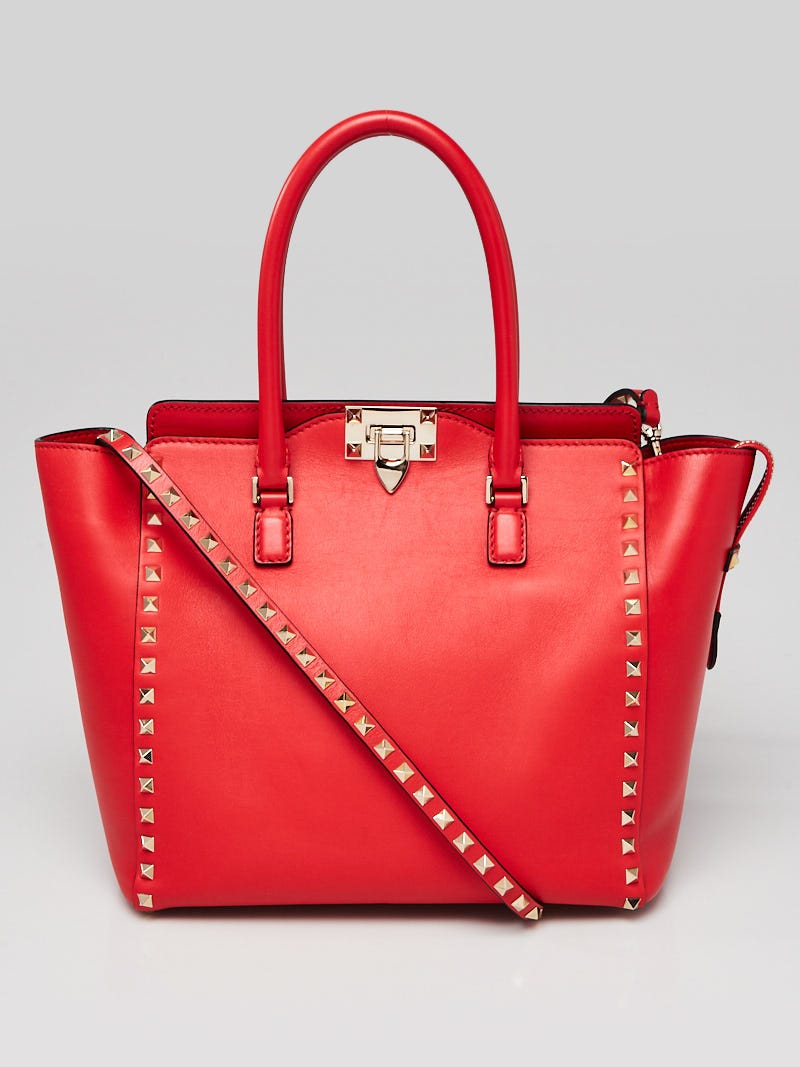 Valentino Red Patent Leather Rockstud Medium Double Handle Bag