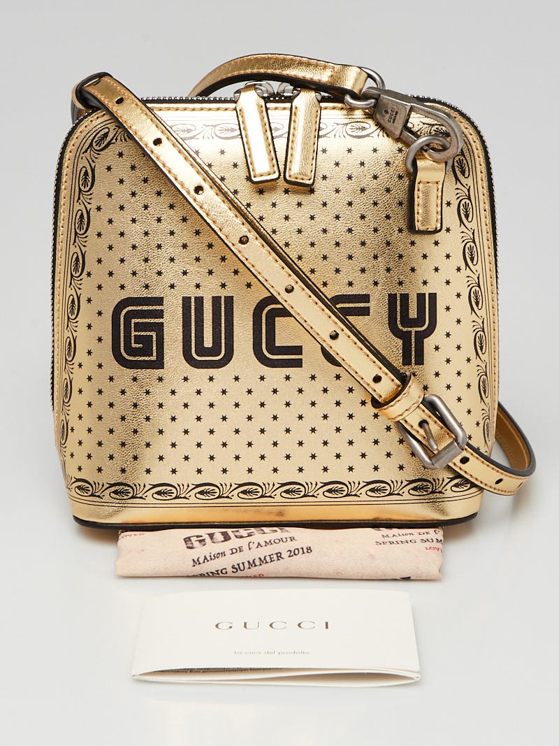 Gucci Gold/Black Leather GUCCY Mini Crossbody Bag - Yoogi's Closet