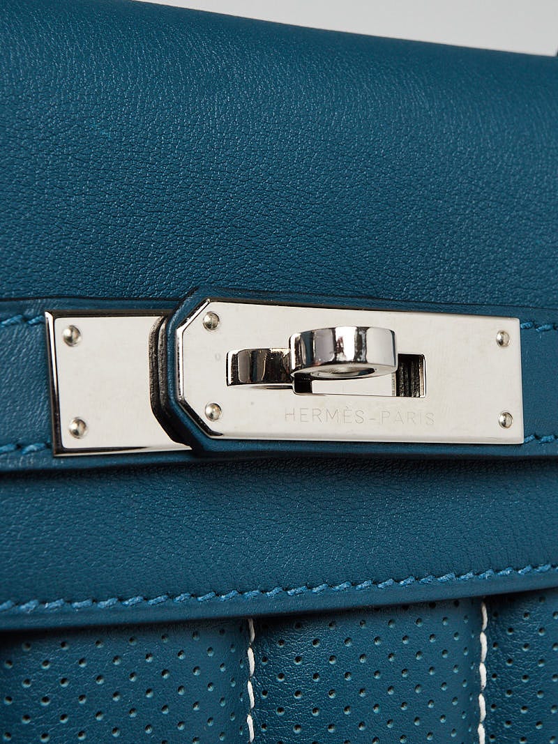 Hermes Bleu Thalassa Swift Leather Palladium Plated Mini Berline