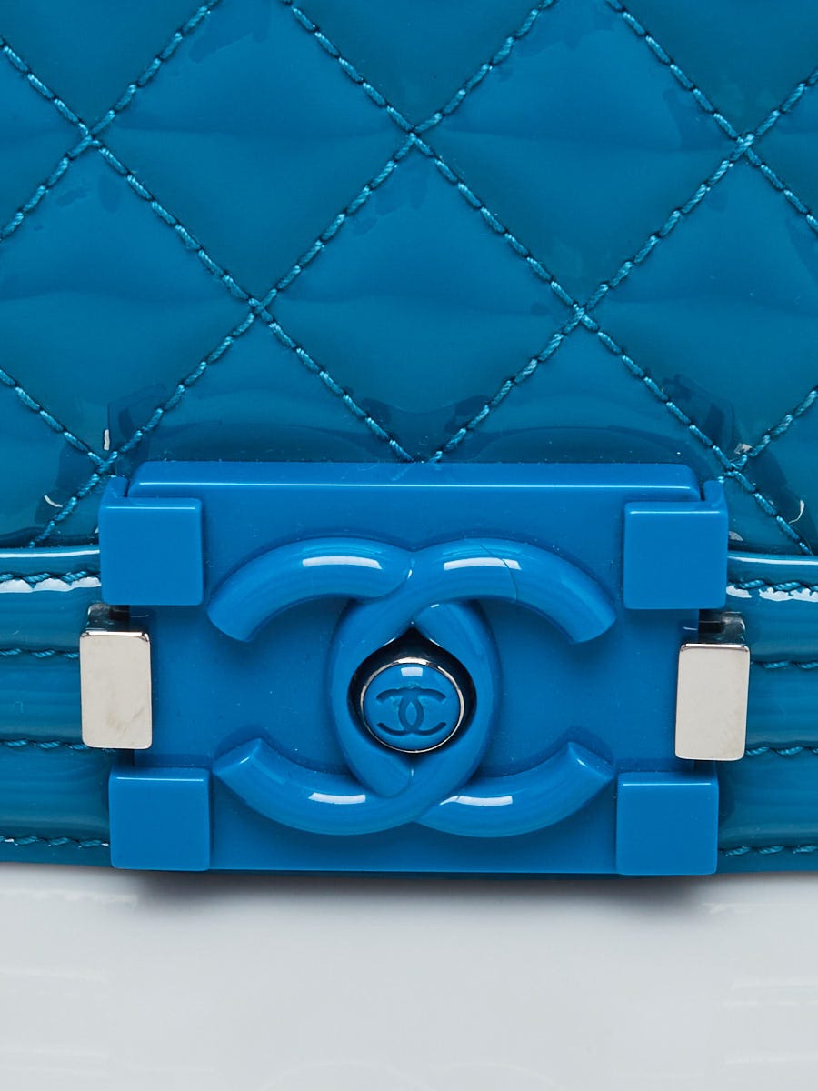 Chanel Blue Quilted Patent Leather New Medium Plexiglass Boy Bag