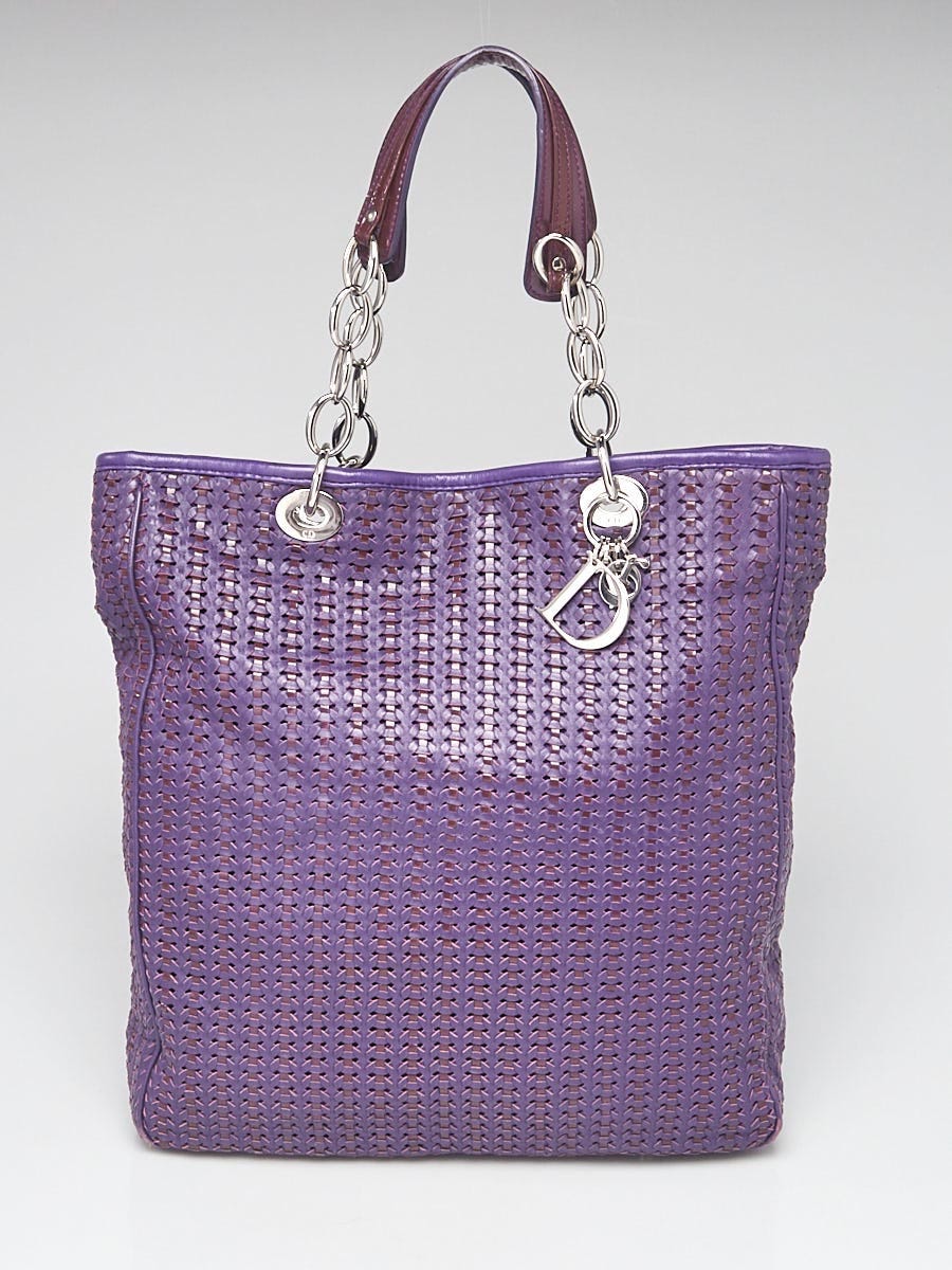 Christian Dior Purple Woven Lambskin Leather Dior Soft Large Tote