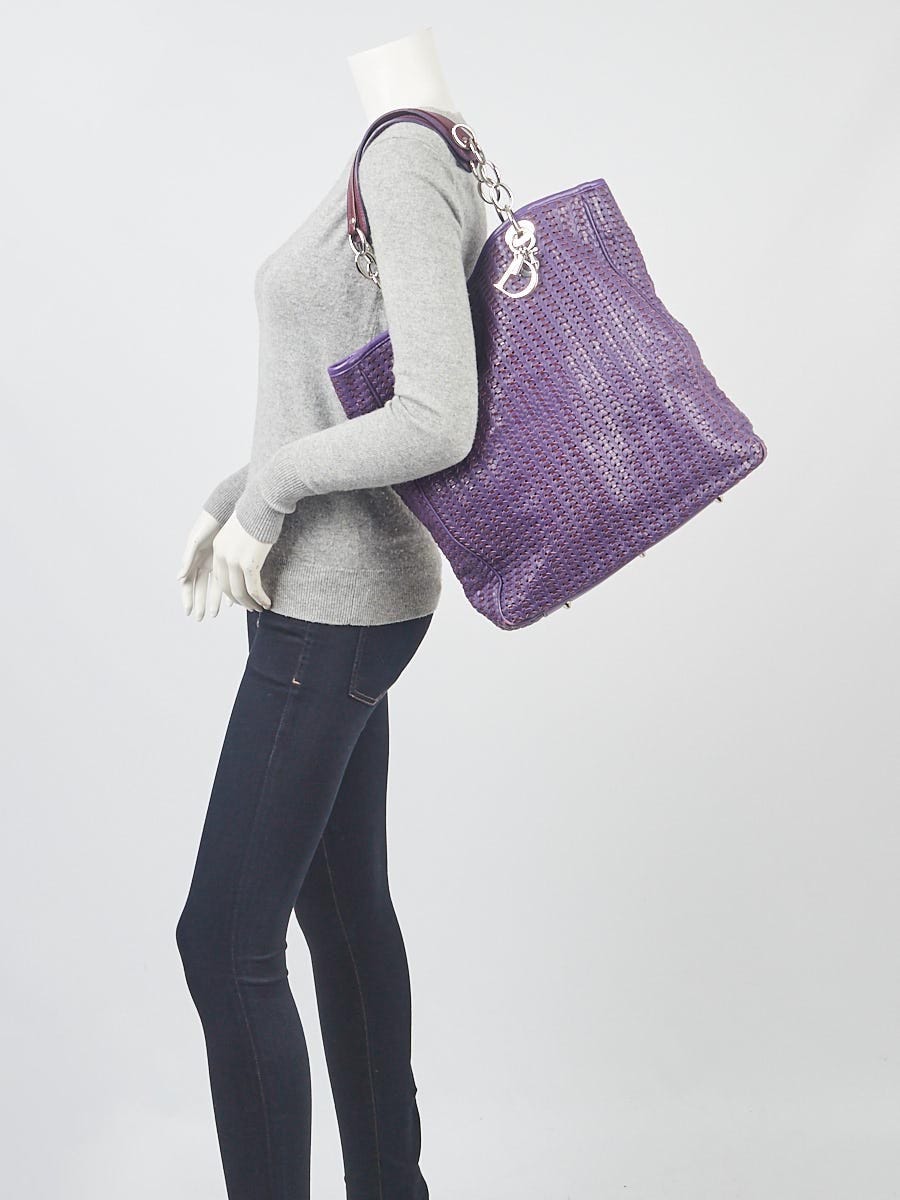 Christian Dior Purple Woven Lambskin Leather Dior Soft Large Tote