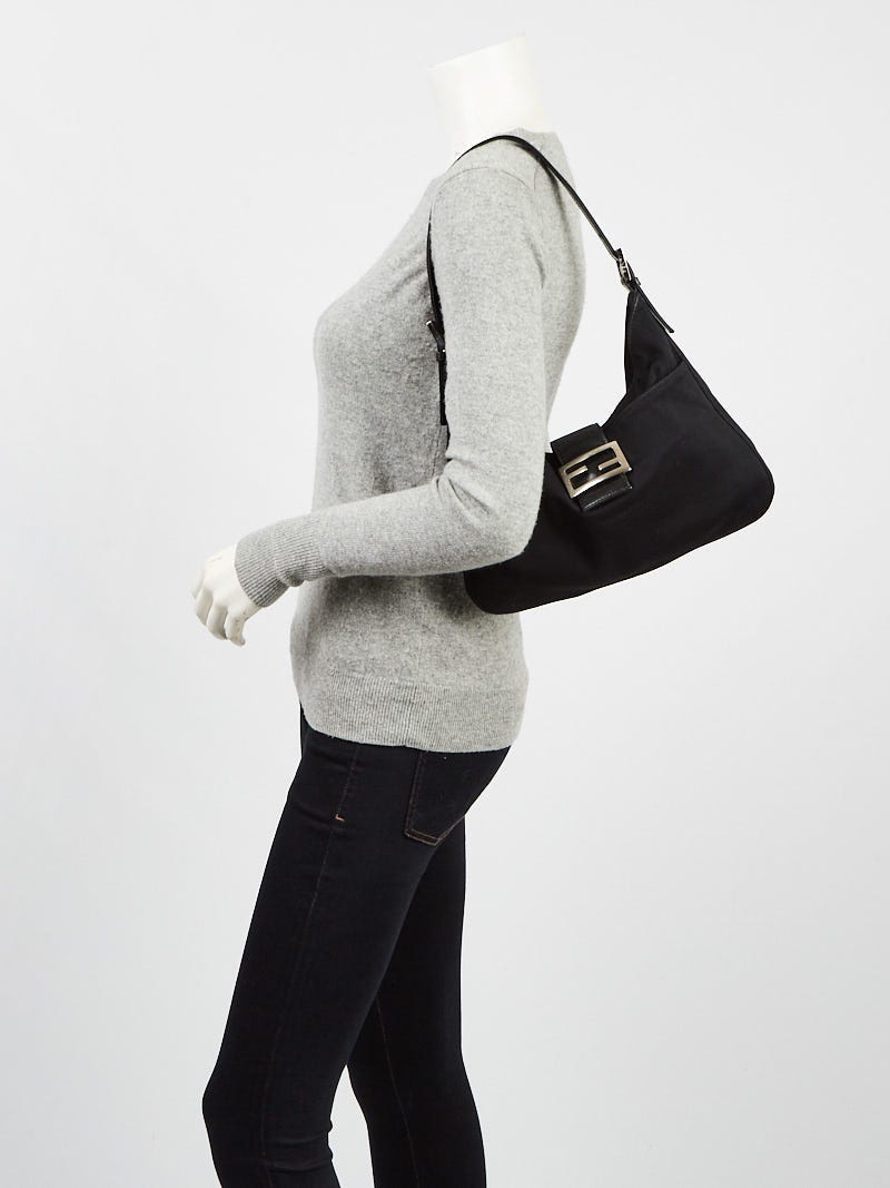 Fendi Black Fabric Forever Baguette Shoulder Bag | Yoogi's