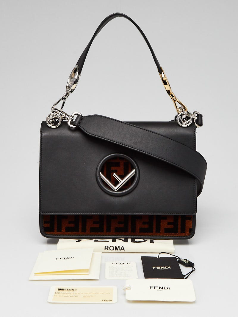 Fendi Kan I Shoulder Bag FF Small Black/Brown in Calfskin with