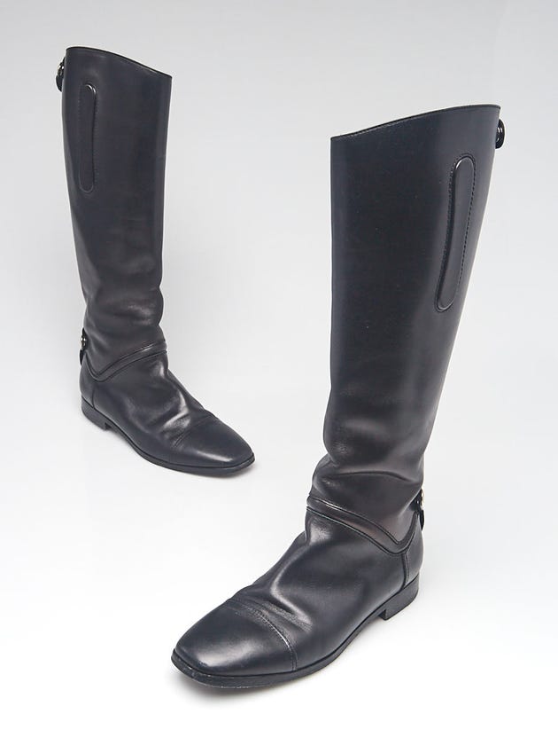 Hermes Black Calfskin Leather Riding Tall Boots Size 6/36.5