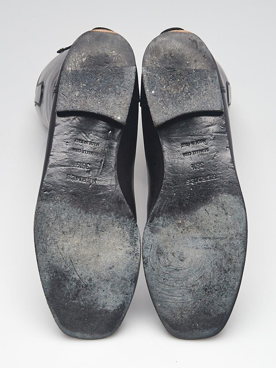 Hermes Black Calfskin Leather Riding Tall Boots Size 6/36.5