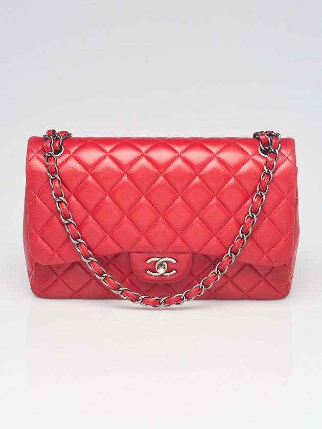 Chanel Red Quilted Lambskin Leather Classic Jumbo Double Flap Bag
