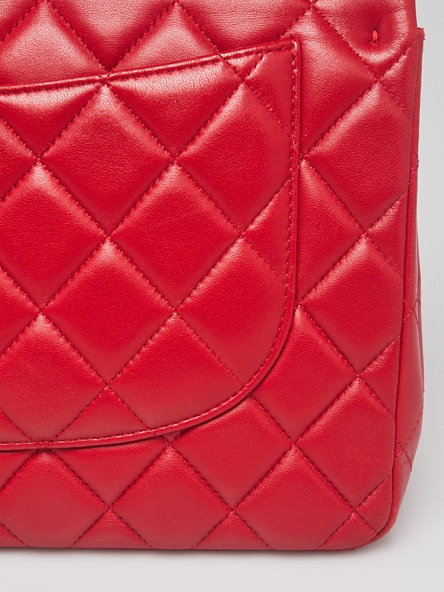 Chanel Red Quilted Lambskin Leather Classic Jumbo Double Flap Bag - Yoogi's  Closet