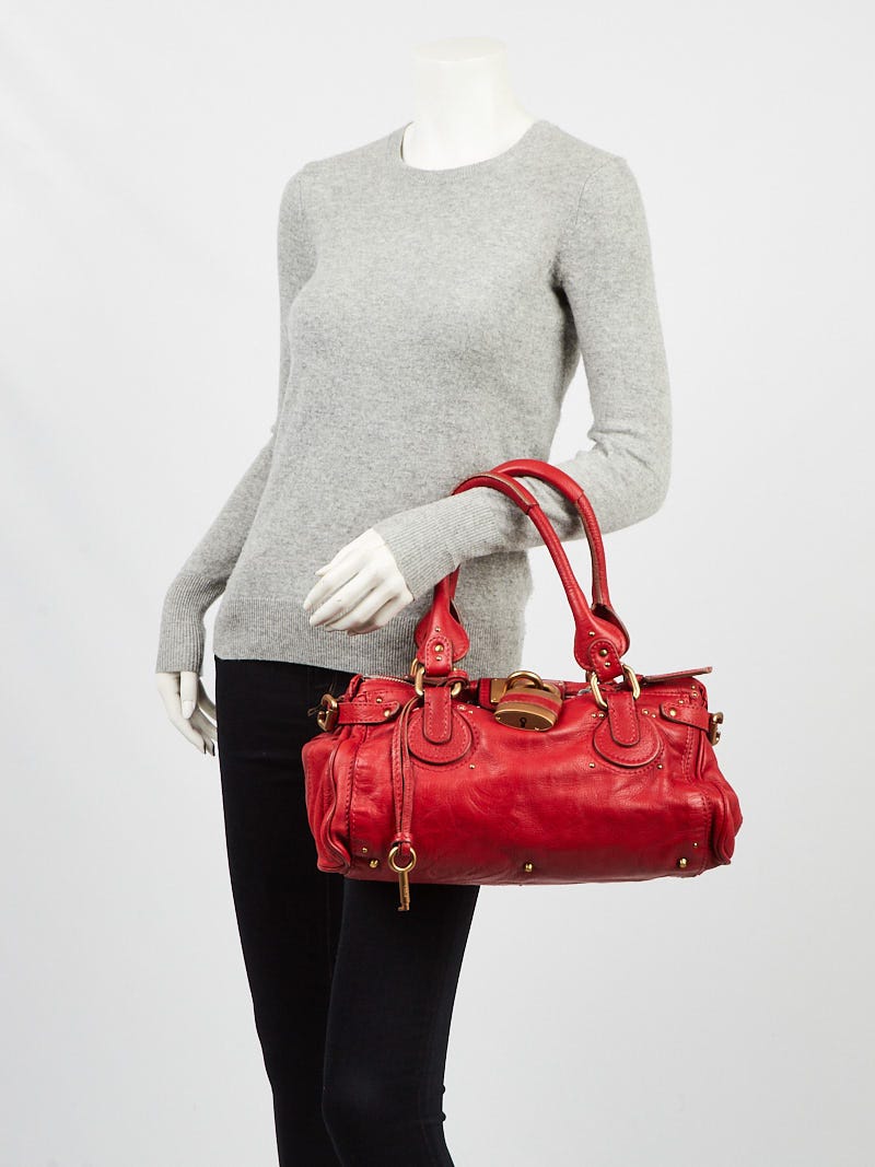 Chloe Red Leather Paddington Medium Satchel Bag | Yoogi's Closet