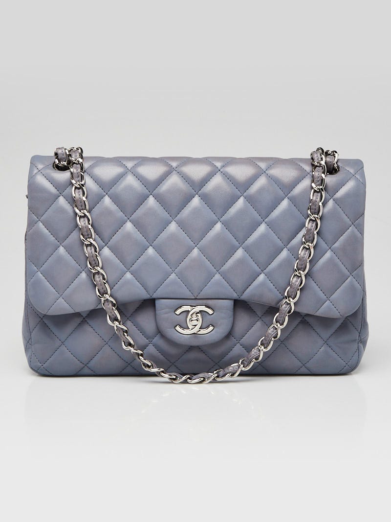 Chanel Light Blue Quilted Lambskin Leather Classic Jumbo Double