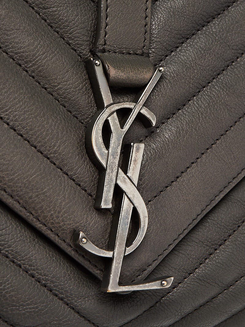 Yves Saint Laurent Grey Chevron Quilted Leather Monogram Large College Bag
