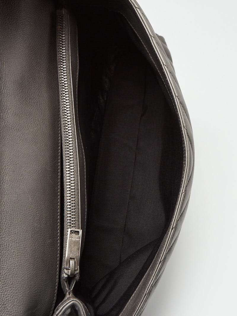 Yves Saint Laurent Black Chevron Quilted Leather Monogram Large College Bag  - Yoogi's Closet