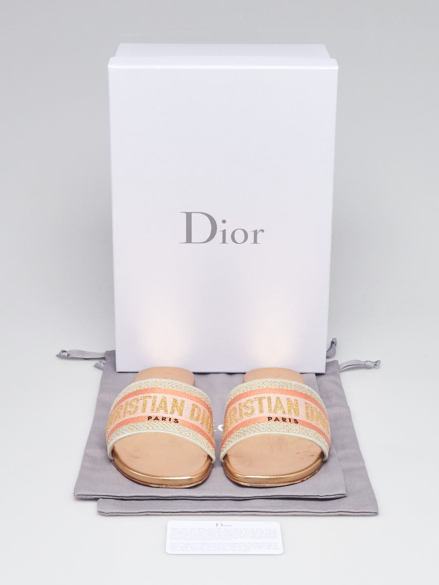 Christian Dior ホワイト ミュール C&Dロゴ Christian Dior Platinum Embroidered Cotton DWay Slide Sandals Size