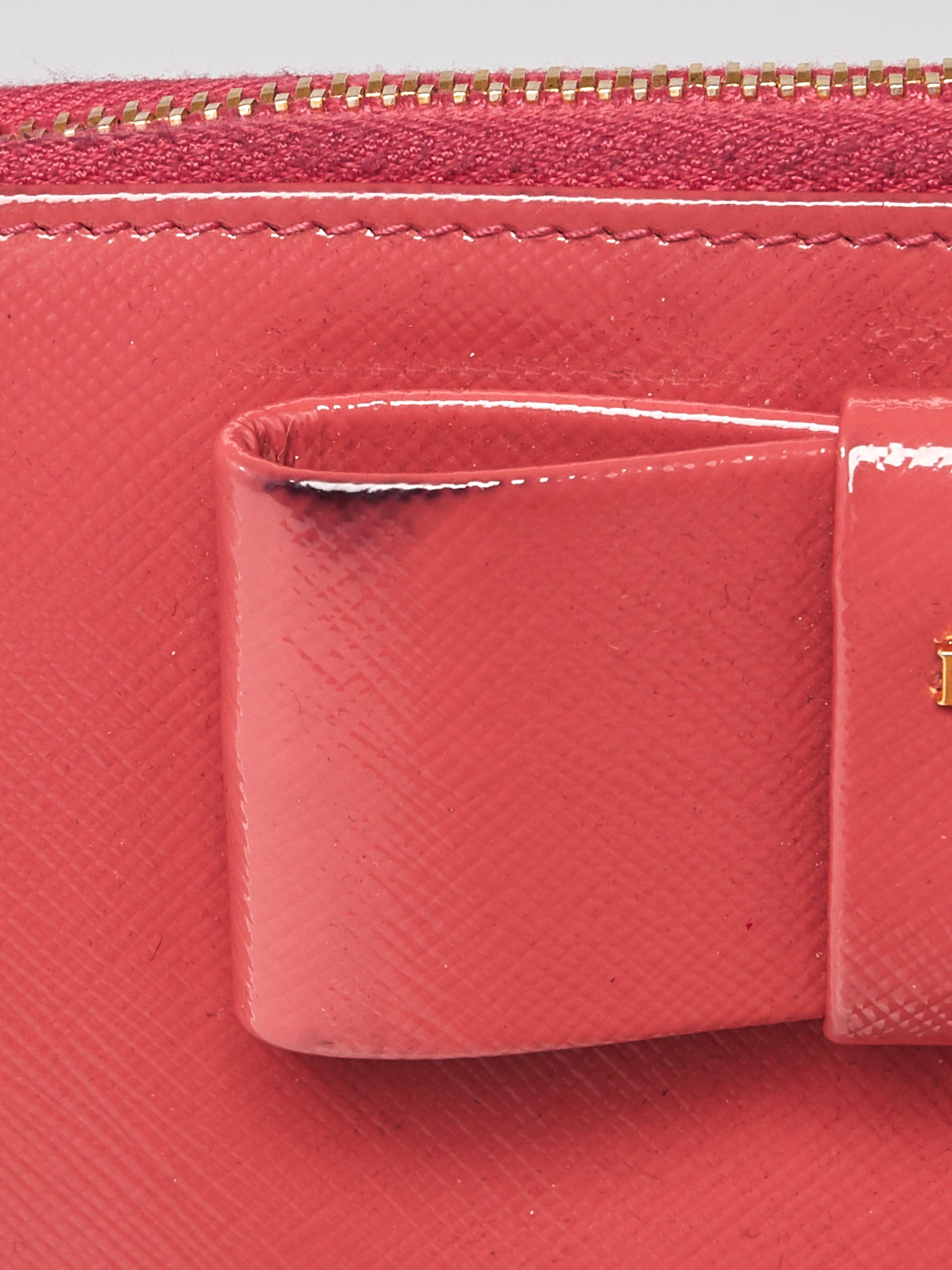 Prada Peonia Saffiano Vernice Leather Bow Zip Wallet