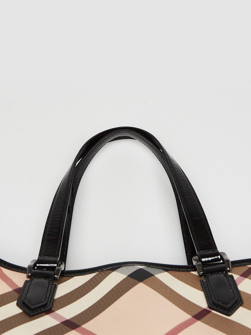 Burberry Black/Beige Nova Check Coated Canvas and Patent Leather Top Zip  Tote Burberry