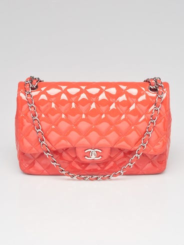 Chanel Pink Quilted Patent Leather Classic Jumbo Double Flap Bag