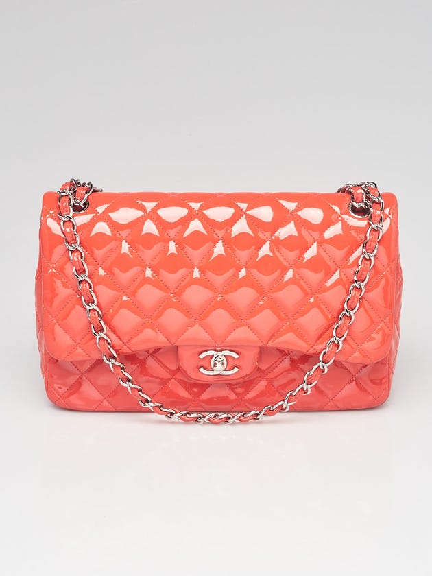 Chanel Pink Quilted Patent Leather Classic Jumbo Double Flap Bag	
