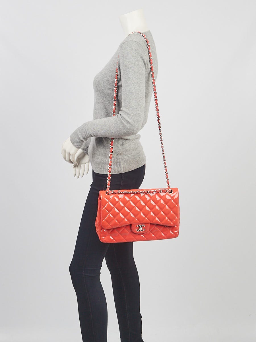 Chanel Pink Quilted Patent Leather Classic Jumbo Double Flap Bag	