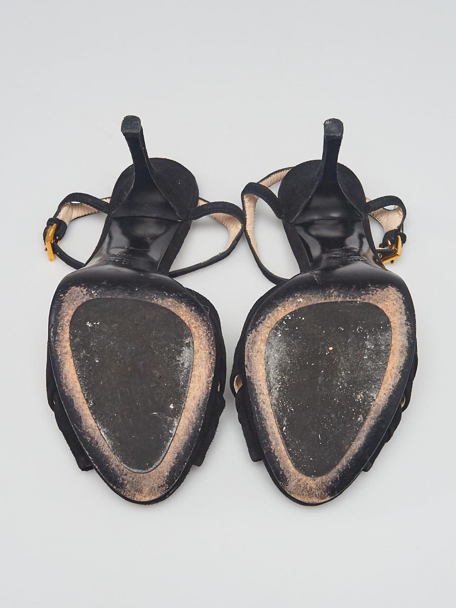 Prada Black Suede Peep Toe Sandals Size 6/36.5