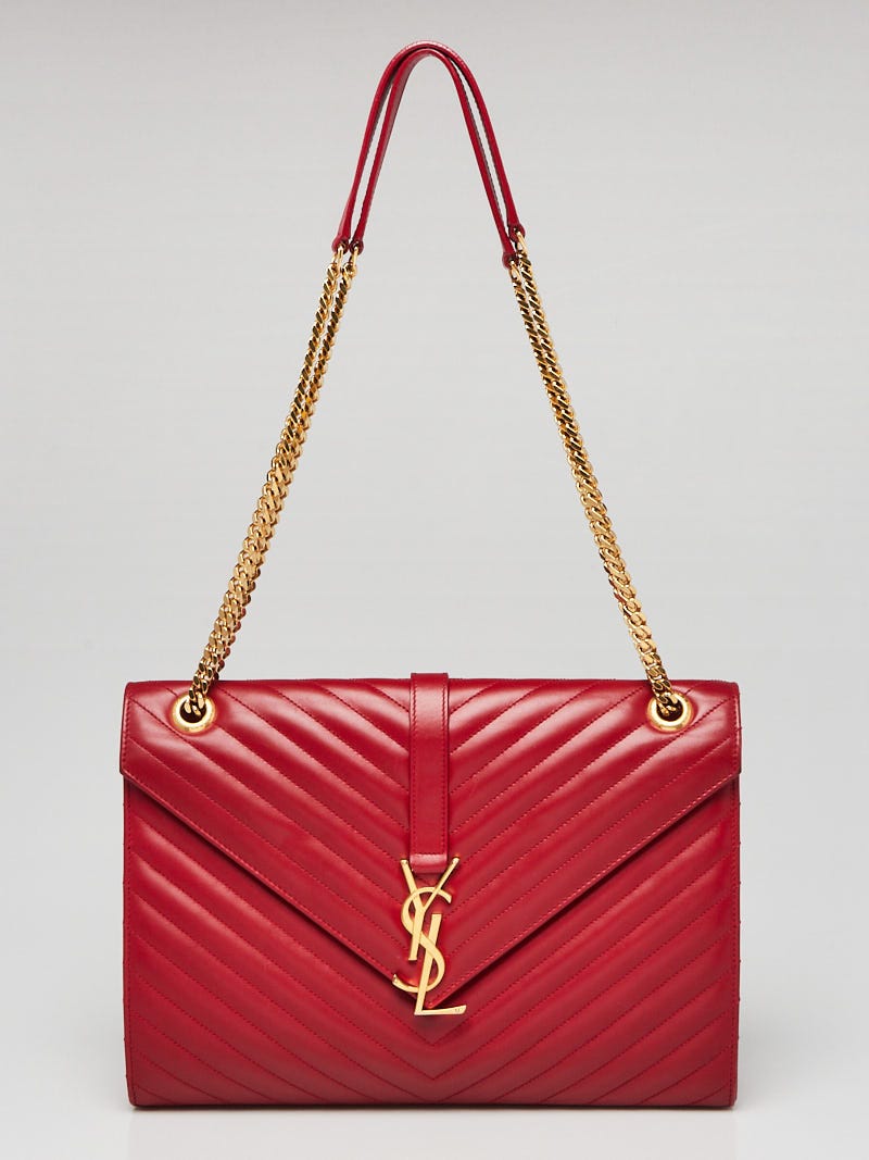 Yves Saint Laurent Red Quilted Leather Large Monogram Flap Bag Yoogi s Closet