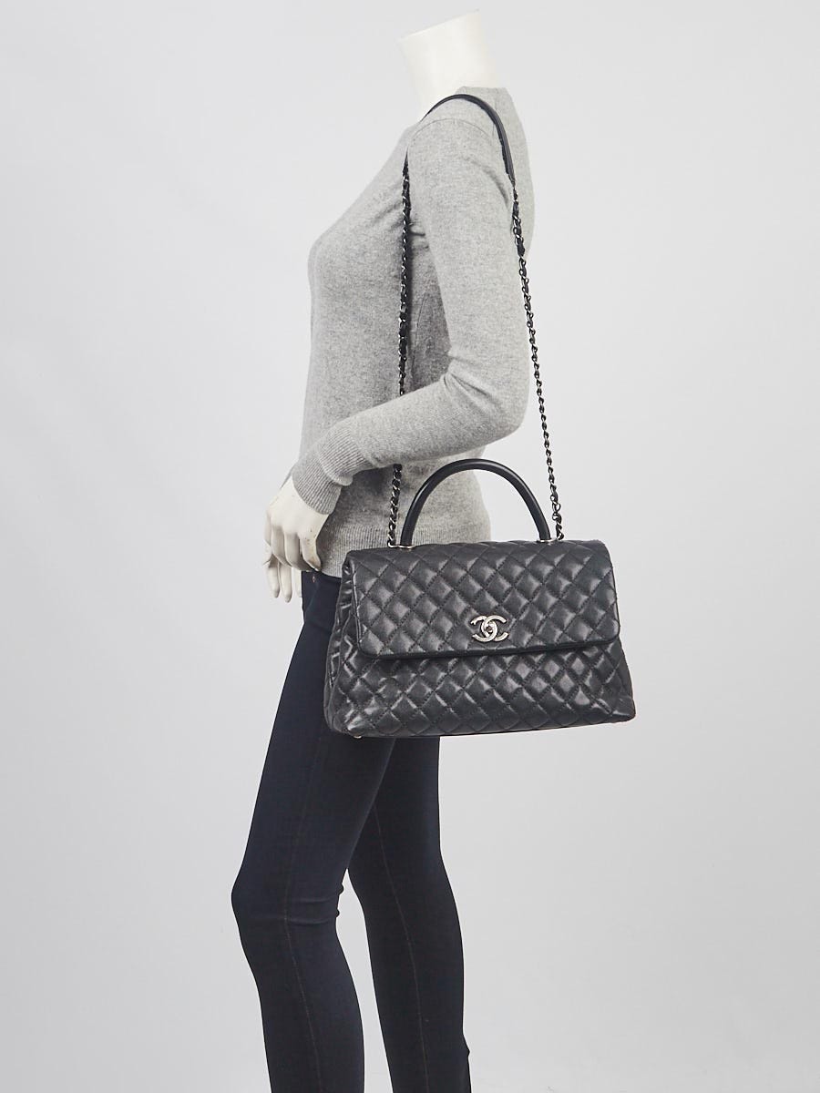 Chanel Black Quilted Caviar Leather Medium Coco Handle Bag - Yoogi's Closet