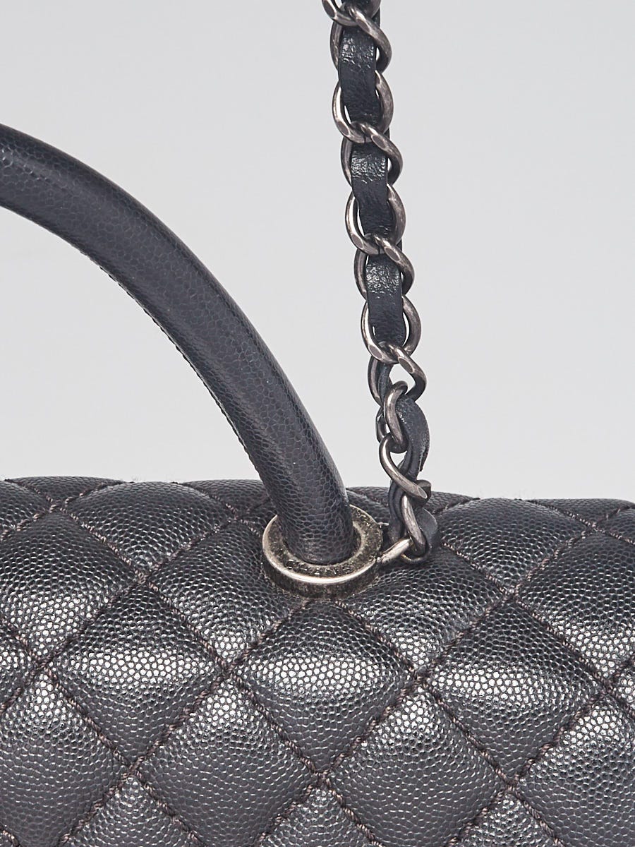 Chanel Coco Handle Bag Quilted Grained Caviar Ruthenium Mini Black - US
