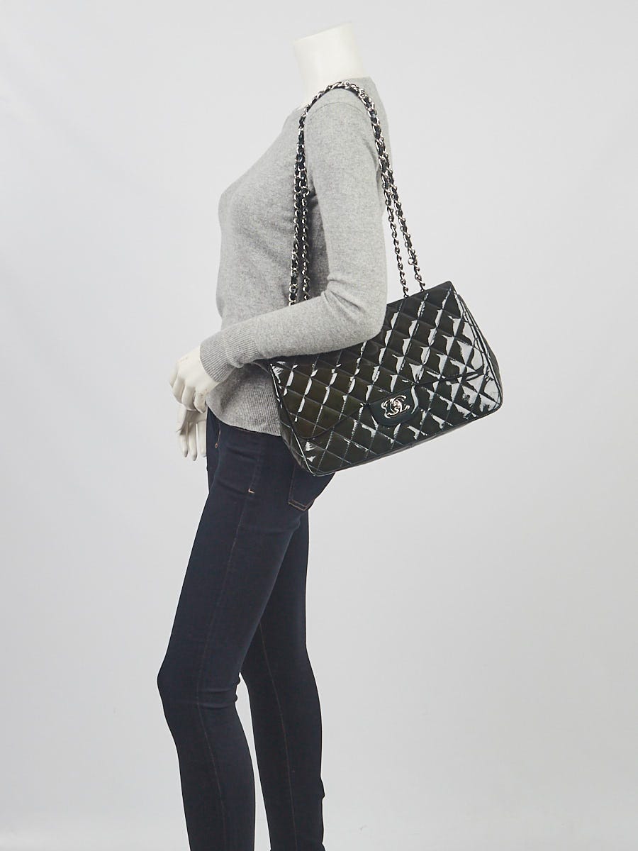 Chanel Dark Blue Quilted Patent Leather Classic Jumbo Single Flap Bag