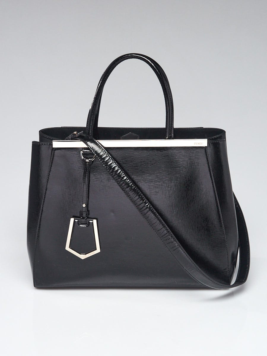 Fendi Black Vitello Patent Leather Medium 2Jours Elite Tote Bag 