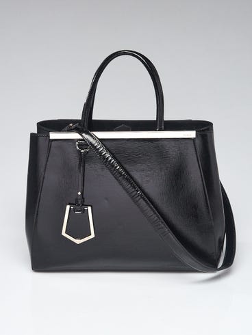 Fendi Black Vitello Patent Leather Medium 2Jours Elite Tote Bag 8BH250