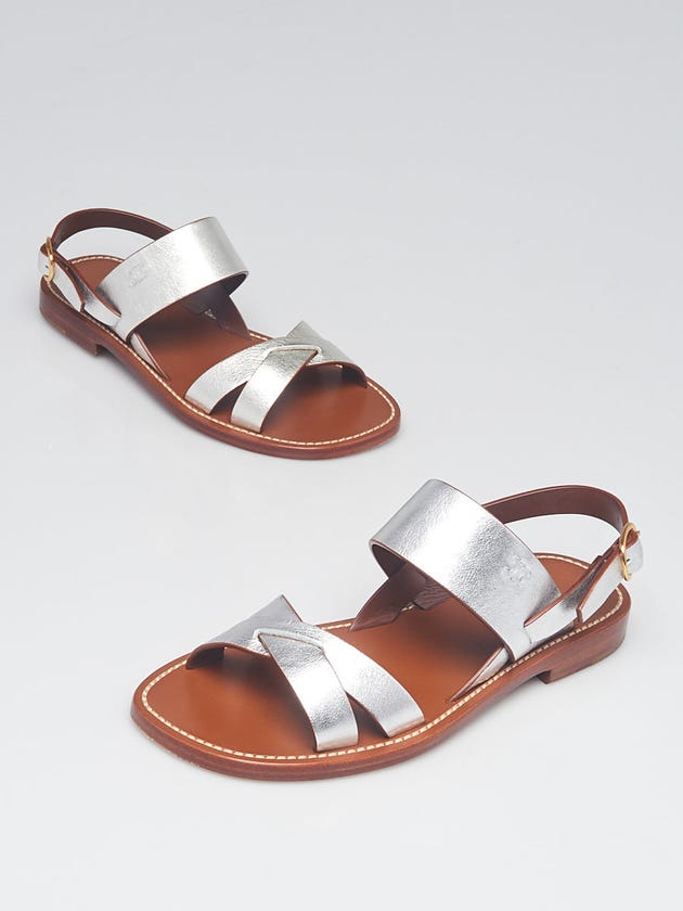 Celine Silver Leather Flat Sandals Size 4.5/35