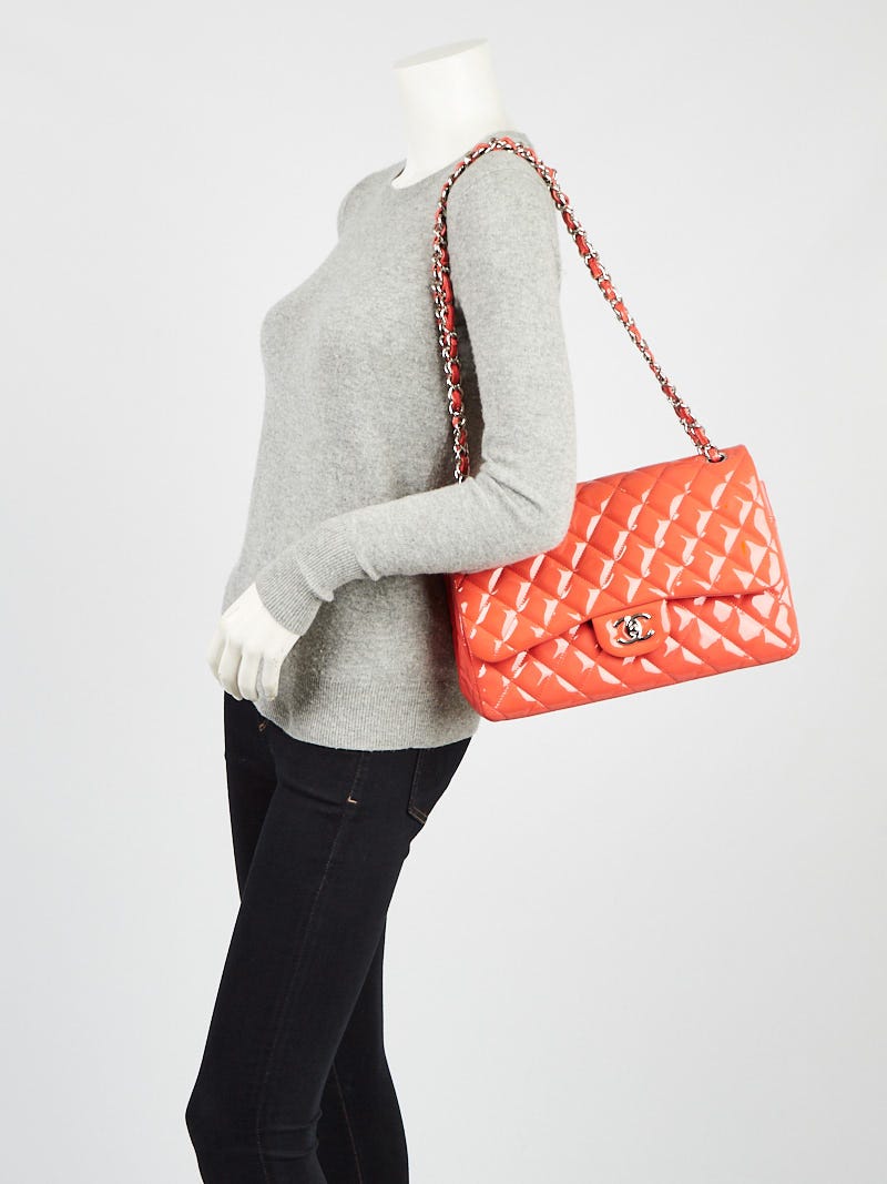 Chanel Pink Quilted Patent Leather Classic Jumbo Double Flap Bag	