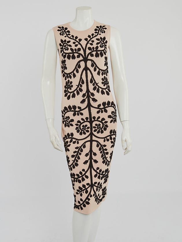 Alexander McQueen Beige/Black Knit Floral Stretch Sleeveless Dress Size M