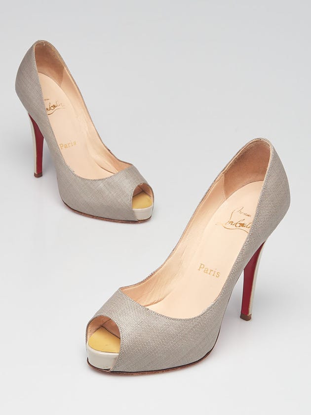 Christian Louboutin Light Grey Coated Canvas/Patent Leather Very Prive 120 Pumps Size 5.5/36