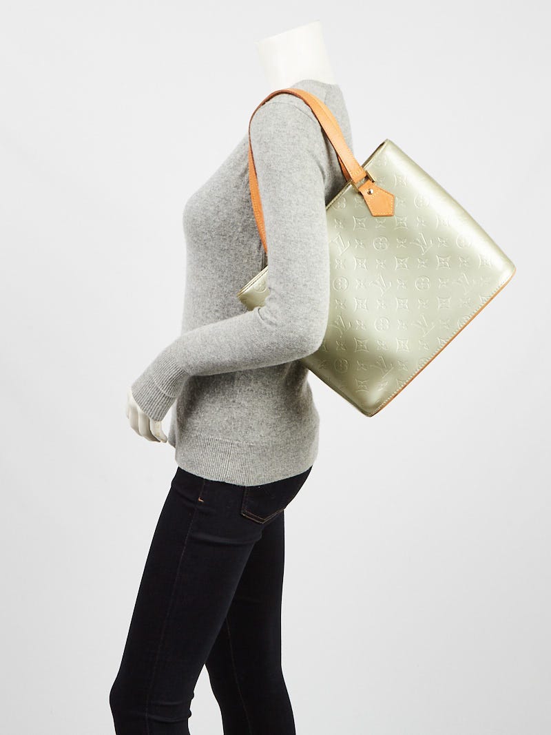 Authentic Louis Vuitton Vernis Light Green-Grey Houston Tote Shoulder Bag