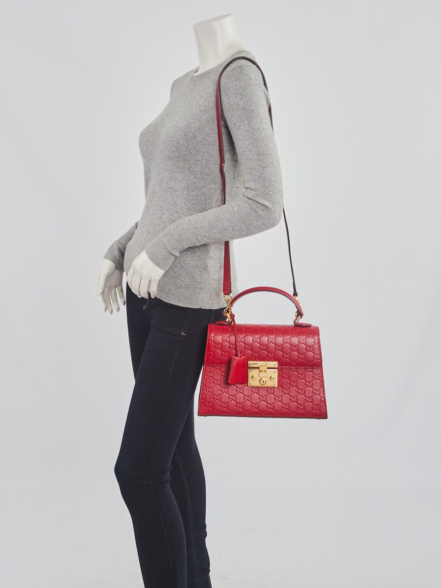 Gucci Red Guccissima Leather Padlock Small Top Handle Bag