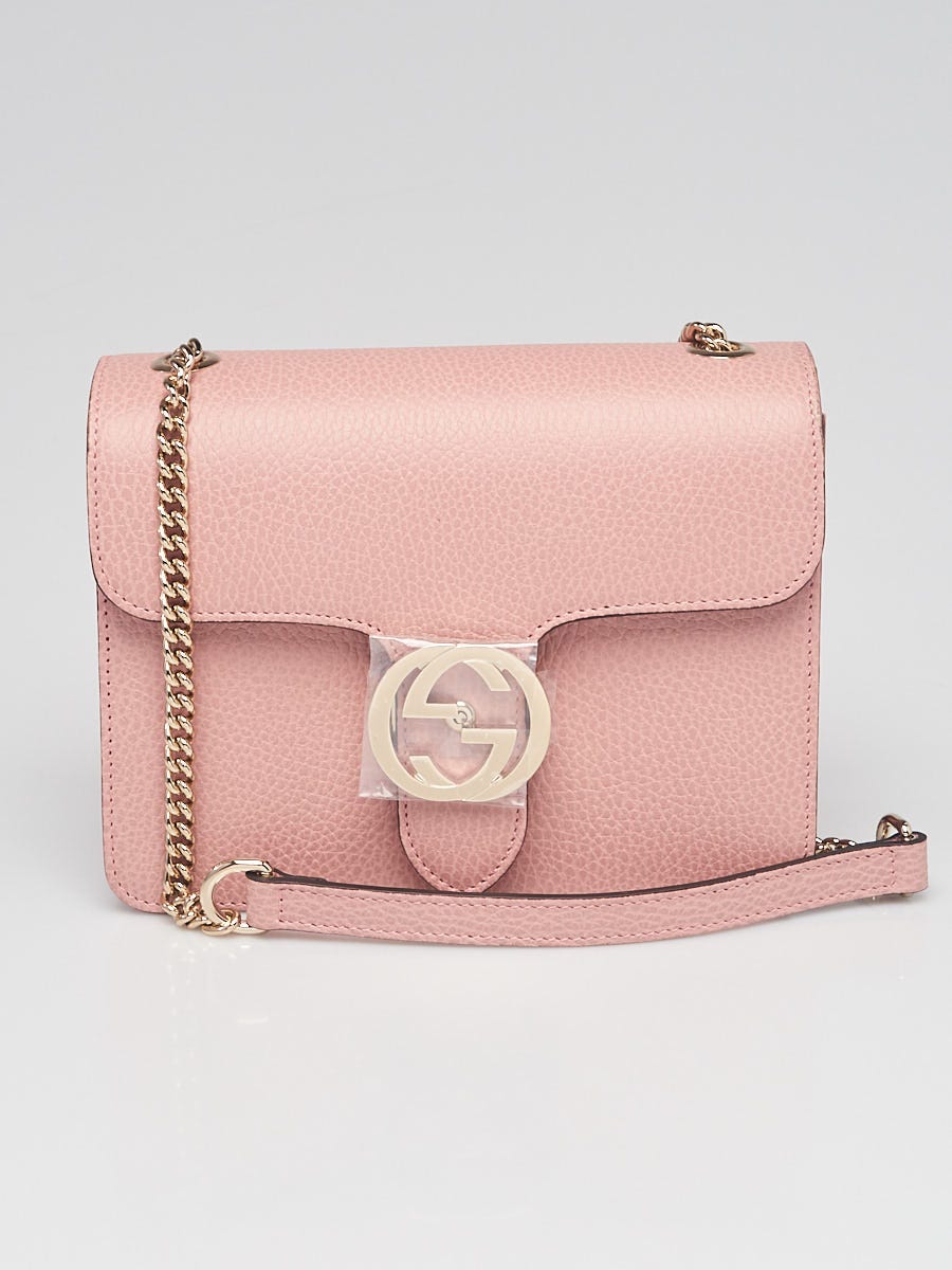 Gucci Interlocking G Shoulder Bag Small Pink in Pebbled Calfskin with Light  Gold-tone - US