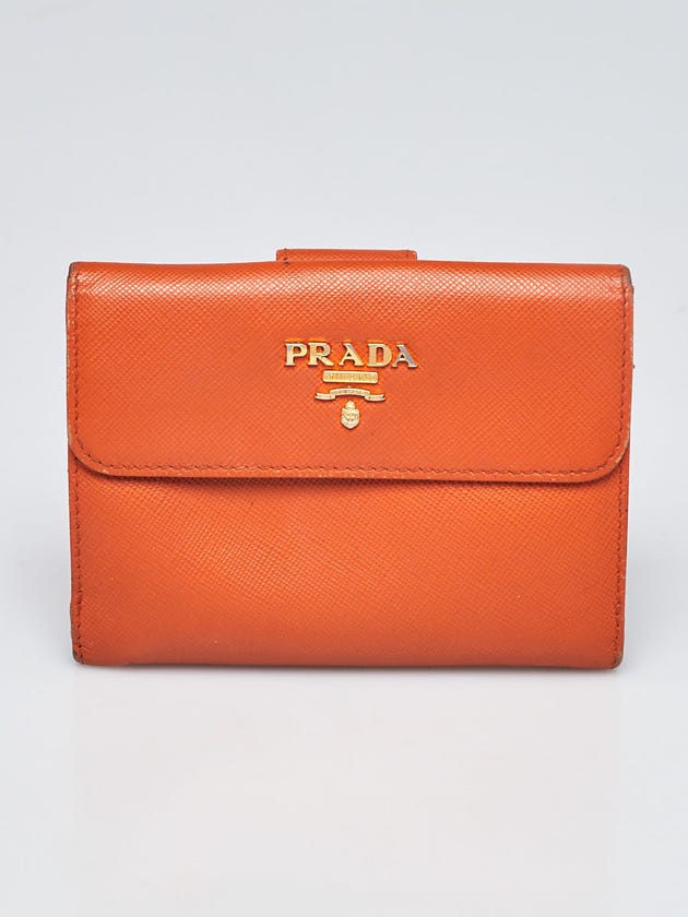 Prada Orange Saffiano Leather Flap Wallet