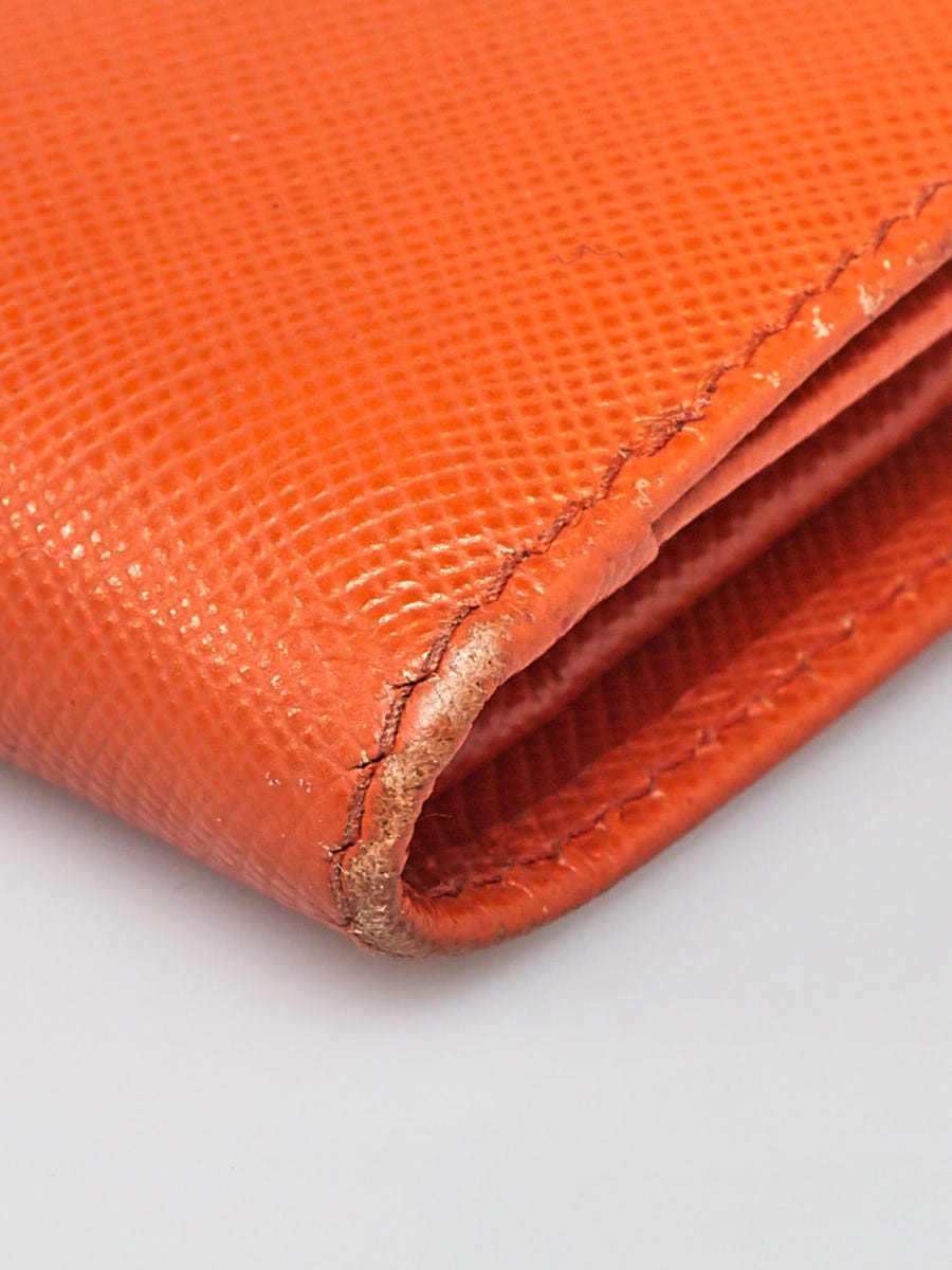 折りたたみ財布 PRADA ORANGE LEATHER WALLET Prada Wallet Purse Long Wallet Orange leather Woman unisex