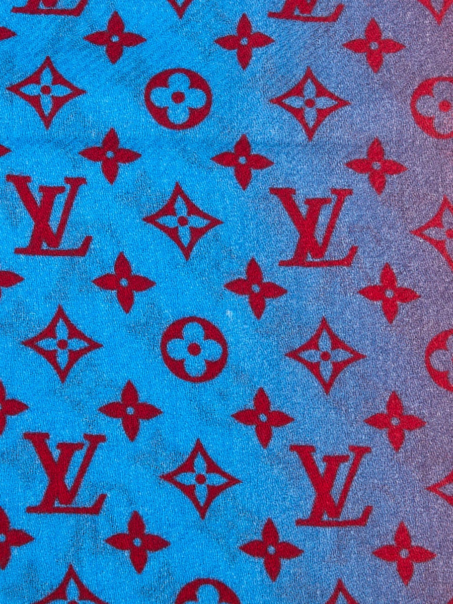 Louis Vuitton Red/Blue Monogram Wool Telling Stole Scarf - Yoogi's Closet