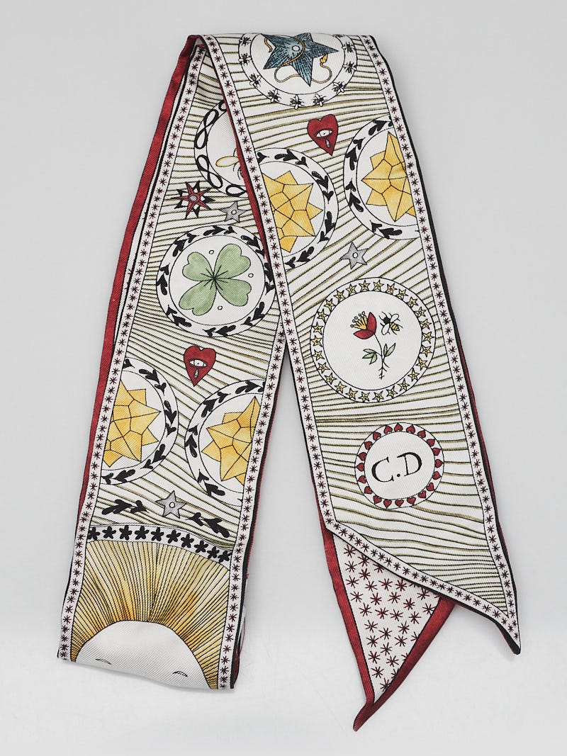 Christian Dior White/Red Silk Montaigne 30 Tarot Mizah Scarf