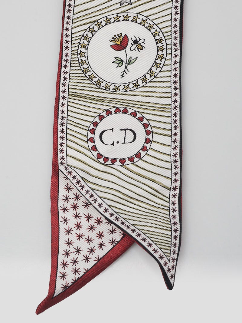 Christian Dior ミッツァ Le Soleil タロット柄 Christian Dior White/Red Silk Montaigne 30 Tarot Mizah Scarf