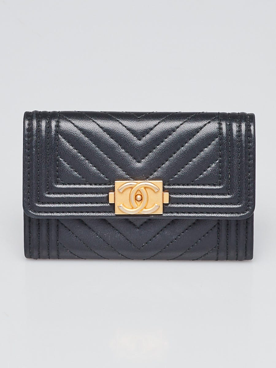 Chanel Black Chevron Quilted Lambskin Leather Boy Card Holder - Yoogi's  Closet