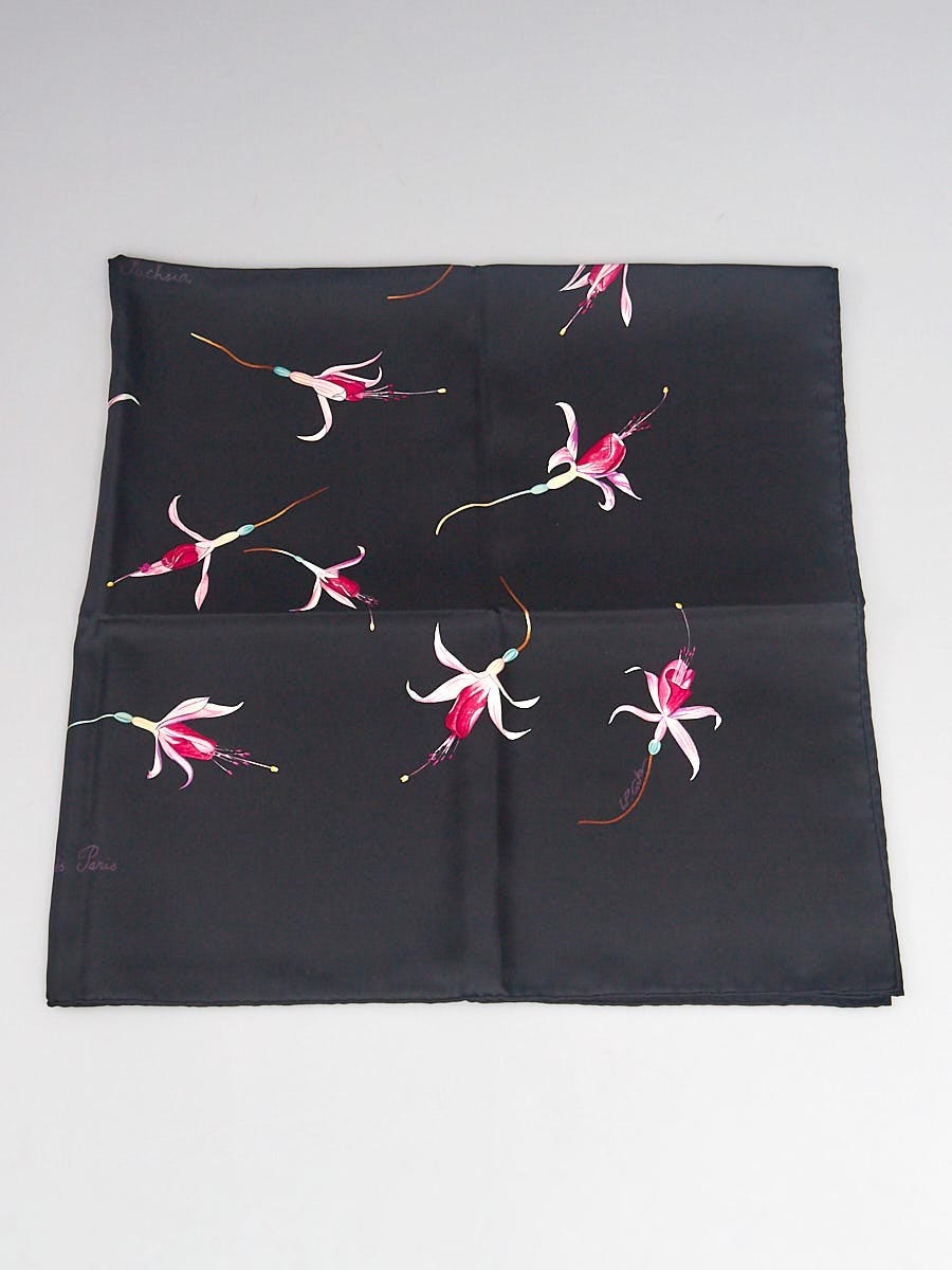 Hermes Black/Fuchsia Fleurs De Fuchsia Silk Print Square Scarf