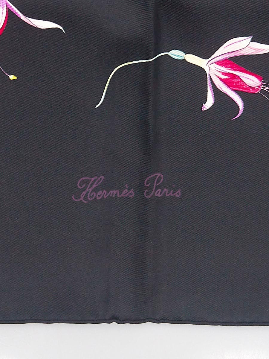 Hermes Black/Fuchsia Fleurs De Fuchsia Silk Print Square Scarf