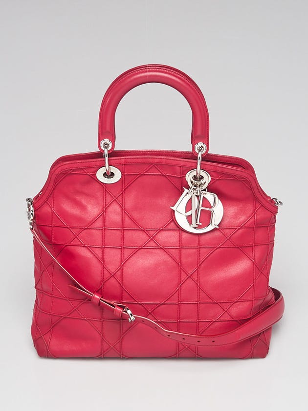 Christian Dior Dark Pink Cannage Quilted Lambskin Leather Granville Tote Bag